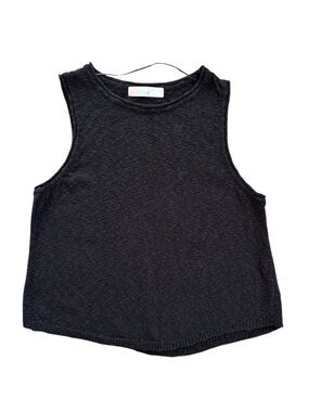 Free People | Women’s Black Sleeveless Rolled Crewneck Textured Knit Tank Top M